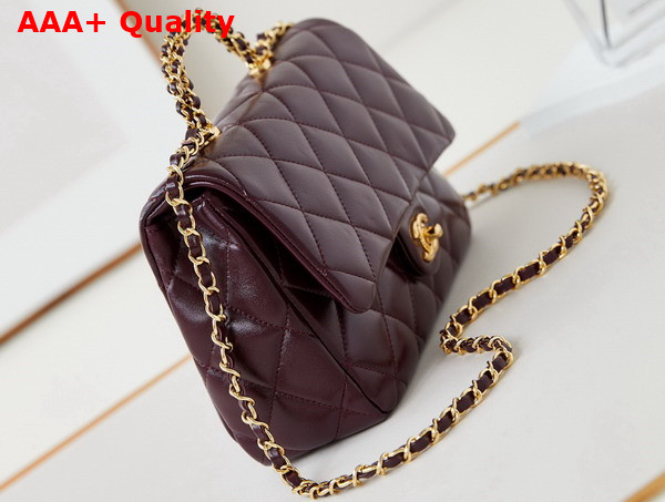 Chanel Mini Flap Bag with Top Handle Shiny Lambskin Gold Tone Metal Burgundy AS5043 Replica