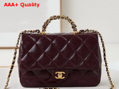 Chanel Mini Flap Bag with Top Handle Shiny Lambskin Gold Tone Metal Burgundy AS5043 Replica