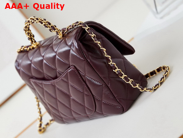 Chanel Mini Flap Bag with Top Handle Shiny Lambskin Gold Tone Metal Burgundy AS5043 Replica