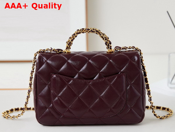 Chanel Mini Flap Bag with Top Handle Shiny Lambskin Gold Tone Metal Burgundy AS5043 Replica