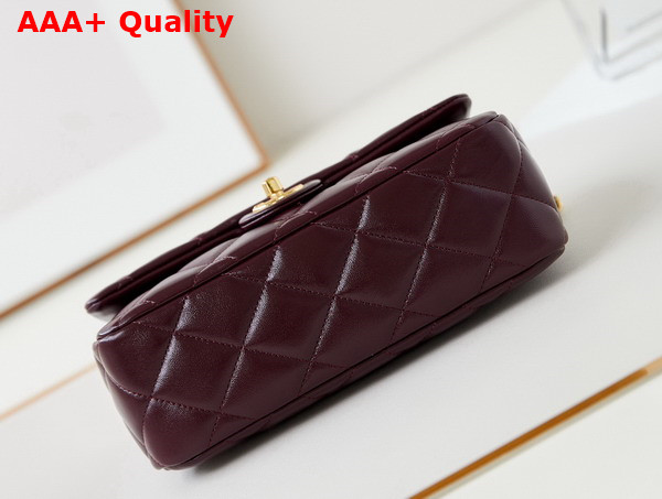 Chanel Mini Flap Bag with Top Handle Shiny Lambskin Gold Tone Metal Burgundy AS5043 Replica