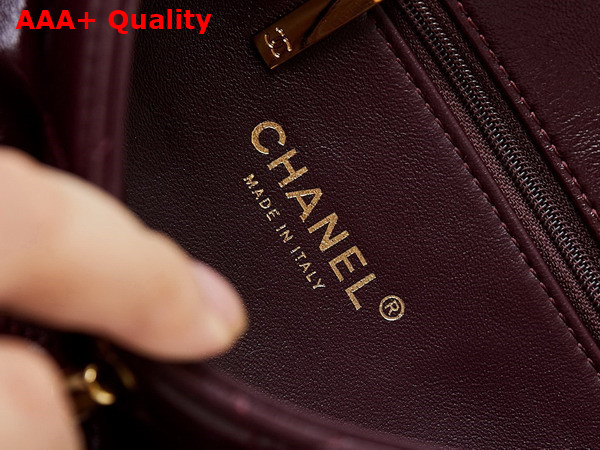 Chanel Mini Flap Bag with Top Handle Shiny Lambskin Gold Tone Metal Burgundy AS5043 Replica