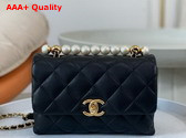 Chanel Mini Flap Bag with Top Handle Shiny Lambskin Imitation Pearls Gold Tone Metal Black AS5001 Replica