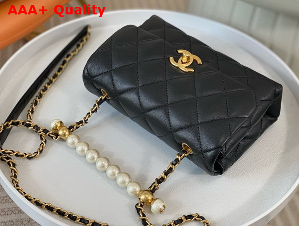 Chanel Mini Flap Bag with Top Handle Shiny Lambskin Imitation Pearls Gold Tone Metal Black AS5001 Replica