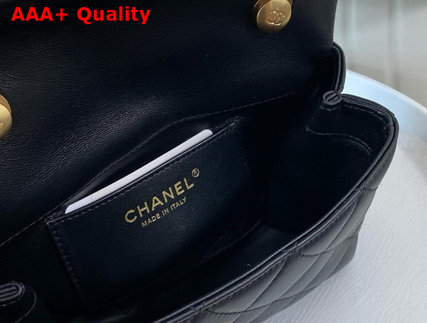 Chanel Mini Flap Bag with Top Handle Shiny Lambskin Imitation Pearls Gold Tone Metal Black AS5001 Replica