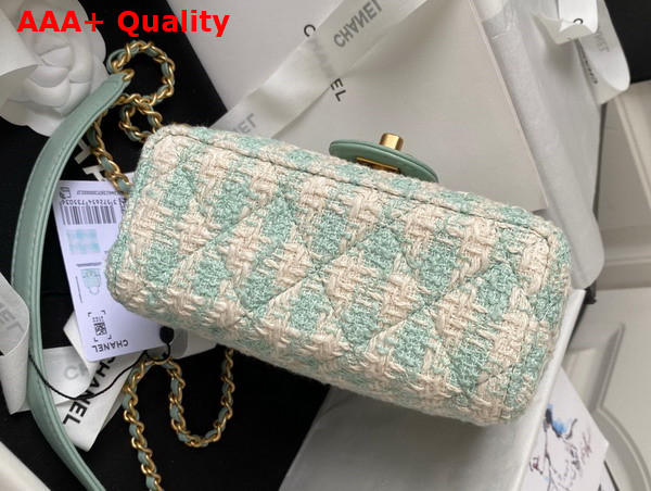 Chanel Mini Flap Bag with Top Handle Tweed Lambskin Gold Tone Metal Light Blue and Ecru AS4035 Replica