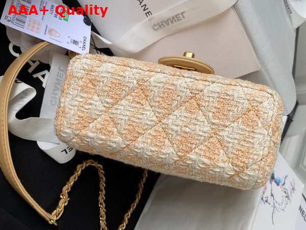 Chanel Mini Flap Bag with Top Handle Tweed Lambskin Gold Tone Metal Orange and Ecru AS4035 Replica