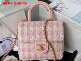 Chanel Mini Flap Bag with Top Handle Tweed Lambskin Gold Tone Metal Pink and Ecru AS4035 Replica