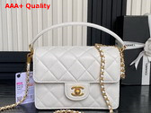 Chanel Mini Flap Bag with Top Handle White Grained Shiny Calfskin Gold Tone Metal AS5165 Replica