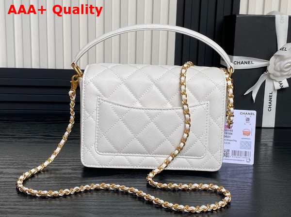 Chanel Mini Flap Bag with Top Handle White Grained Shiny Calfskin Gold Tone Metal AS5165 Replica