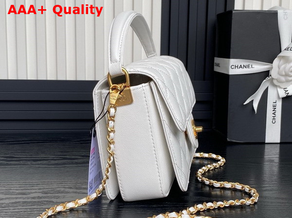 Chanel Mini Flap Bag with Top Handle White Grained Shiny Calfskin Gold Tone Metal AS5165 Replica