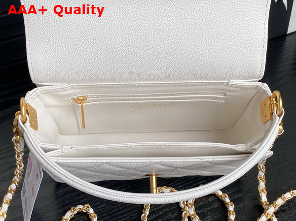 Chanel Mini Flap Bag with Top Handle White Grained Shiny Calfskin Gold Tone Metal AS5165 Replica