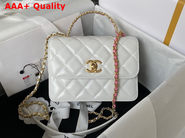 Chanel Mini Flap Bag with Top Handle White Shiny Calfskin and Gold Tone Metal AS3886 Replica