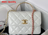 Chanel Mini Flap Bag with Top Handle White Shiny Calfskin and Gold Tone Metal AS3886 Replica