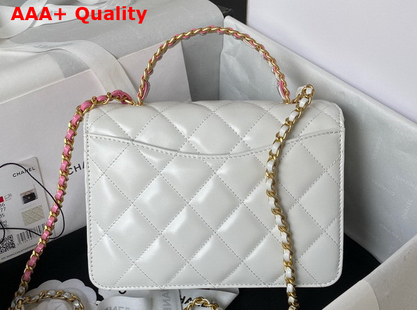 Chanel Mini Flap Bag with Top Handle White Shiny Calfskin and Gold Tone Metal AS3886 Replica