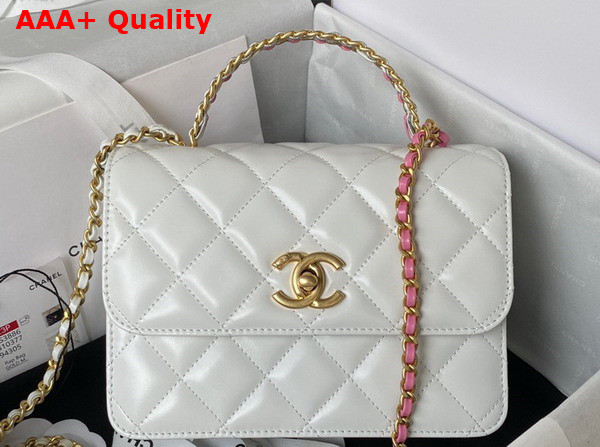 Chanel Mini Flap Bag with Top Handle White Shiny Calfskin and Gold Tone Metal AS3886 Replica