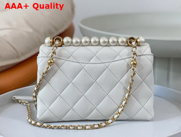 Chanel Mini Flap Bag with Top Handle White Shiny Lambskin Imitation Pearls Gold Tone Metal AS5001 Replica