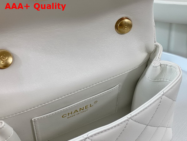 Chanel Mini Flap Bag with Top Handle White Shiny Lambskin Imitation Pearls Gold Tone Metal AS5001 Replica