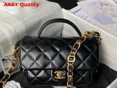 Chanel Mini Flap Bag with Top Handle in Black Shiny Lambskin Gold Tone Metal AS4992 Replica