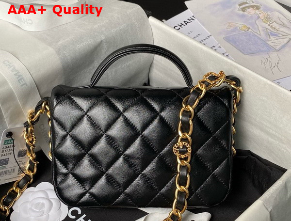 Chanel Mini Flap Bag with Top Handle in Black Shiny Lambskin Gold Tone Metal AS4992 Replica