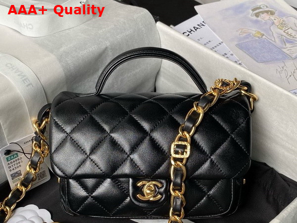 Chanel Mini Flap Bag with Top Handle in Black Shiny Lambskin Gold Tone Metal AS4992 Replica