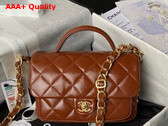 Chanel Mini Flap Bag with Top Handle in Brown Shiny Lambskin Gold Tone Metal AS4992 Replica