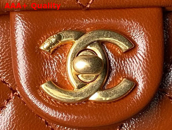 Chanel Mini Flap Bag with Top Handle in Brown Shiny Lambskin Gold Tone Metal AS4992 Replica