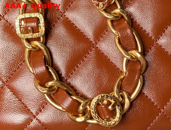 Chanel Mini Flap Bag with Top Handle in Brown Shiny Lambskin Gold Tone Metal AS4992 Replica