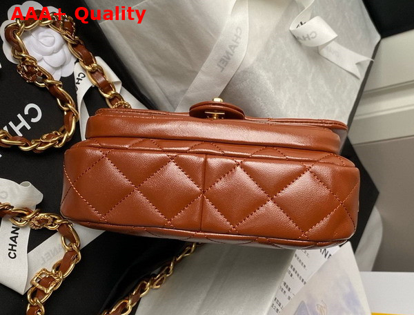 Chanel Mini Flap Bag with Top Handle in Brown Shiny Lambskin Gold Tone Metal AS4992 Replica