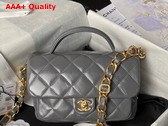 Chanel Mini Flap Bag with Top Handle in Gray Shiny Lambskin Gold Tone Metal AS4992 Replica