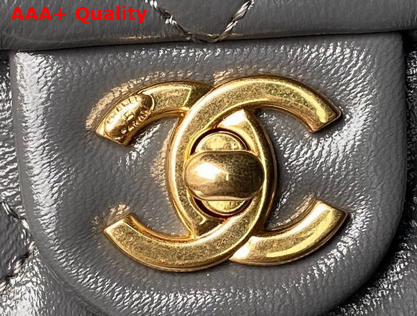 Chanel Mini Flap Bag with Top Handle in Gray Shiny Lambskin Gold Tone Metal AS4992 Replica