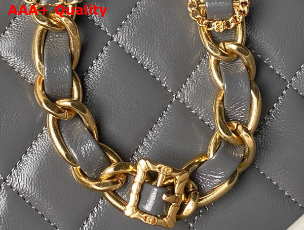 Chanel Mini Flap Bag with Top Handle in Gray Shiny Lambskin Gold Tone Metal AS4992 Replica