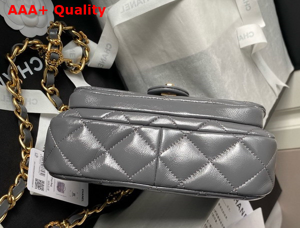 Chanel Mini Flap Bag with Top Handle in Gray Shiny Lambskin Gold Tone Metal AS4992 Replica