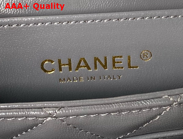 Chanel Mini Flap Bag with Top Handle in Gray Shiny Lambskin Gold Tone Metal AS4992 Replica