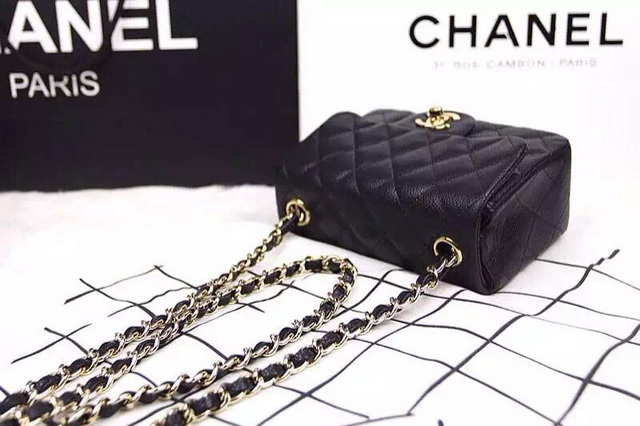 Chanel Mini Flap Black Caviar Gold Hardware for Sale