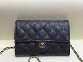 Chanel Mini Flap Wallet On Chain Black Grained Calfskin Gold Hardware