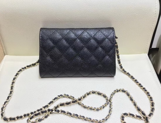 Chanel Mini Flap Wallet On Chain Black Grained Calfskin Gold Hardware