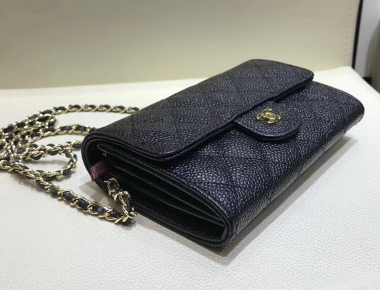 Chanel Mini Flap Wallet On Chain Black Grained Calfskin Gold Hardware