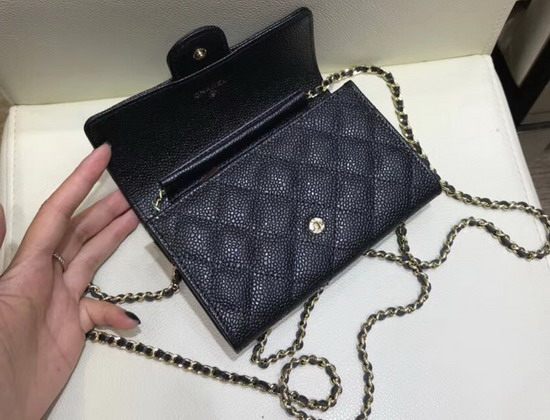 Chanel Mini Flap Wallet On Chain Black Grained Calfskin Gold Hardware