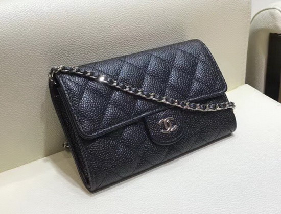 Chanel Mini Flap Wallet On Chain Black Grained Calfskin Silver Hardware