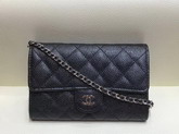 Chanel Mini Flap Wallet On Chain Black Grained Calfskin Silver Hardware