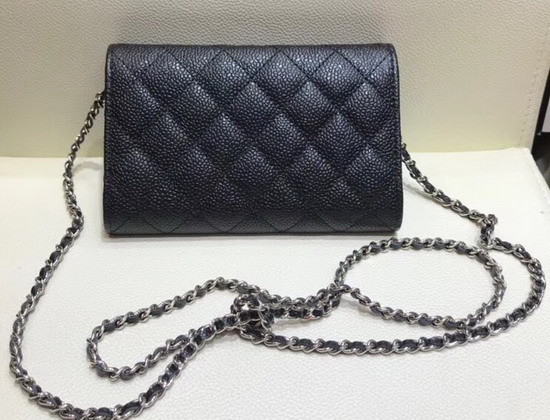 Chanel Mini Flap Wallet On Chain Black Grained Calfskin Silver Hardware