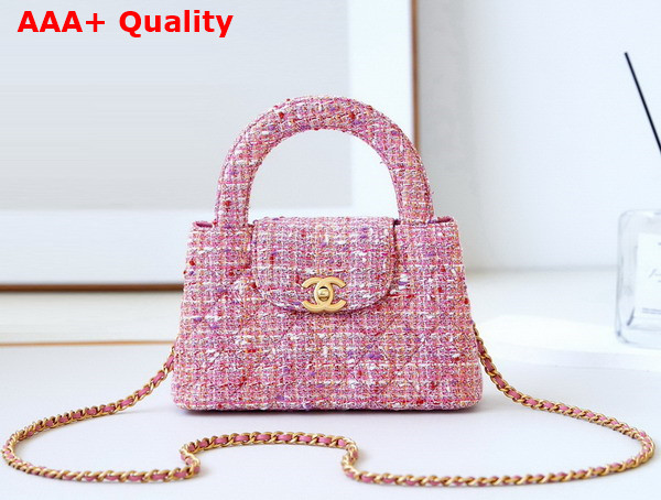 Chanel Mini Shopping Bag Cotton Tweed Gold Tone Metal Pink and Ecru AS4416 Replica