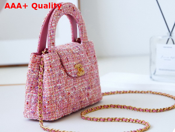 Chanel Mini Shopping Bag Cotton Tweed Gold Tone Metal Pink and Ecru AS4416 Replica