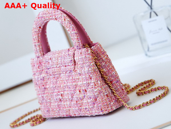 Chanel Mini Shopping Bag Cotton Tweed Gold Tone Metal Pink and Ecru AS4416 Replica