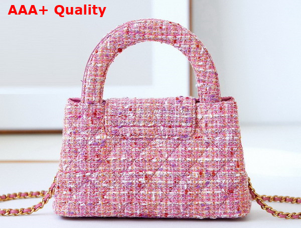 Chanel Mini Shopping Bag Cotton Tweed Gold Tone Metal Pink and Ecru AS4416 Replica