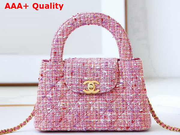 Chanel Mini Shopping Bag Cotton Tweed Gold Tone Metal Pink and Ecru AS4416 Replica