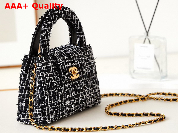 Chanel Mini Shopping Bag Sequin Embroidered Tweed Gold Tone Metal Black White and Silver Ref AS4416 Replica