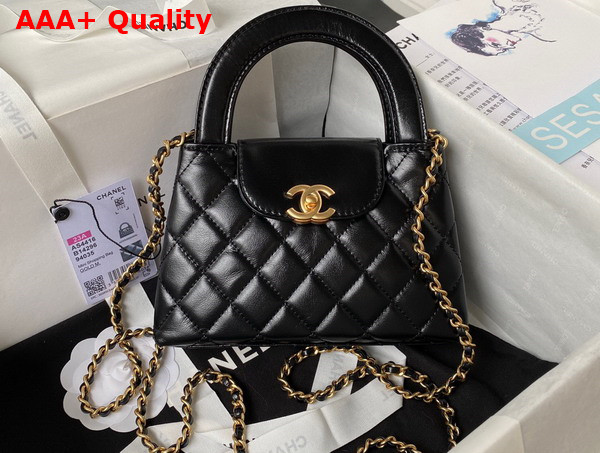 Chanel Mini Shopping Bag in Black Shiny Aged Calfskin Gold Tone Metal AS4416 Replica