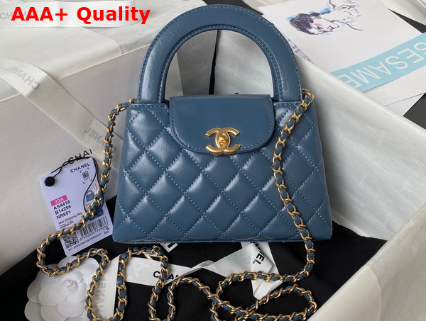 Chanel Mini Shopping Bag in Blue Shiny Aged Calfskin Gold Tone Metal AS4416 Replica